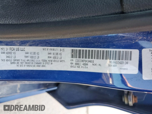 2016 Chrysler 200 Limited with VIN 1C3CCCAB7GN104816, listed as a Copart auction lot 49216285 with 121,403 mi miles and Salvage Title. Bid and sale history available at carsss.com. Image 12.