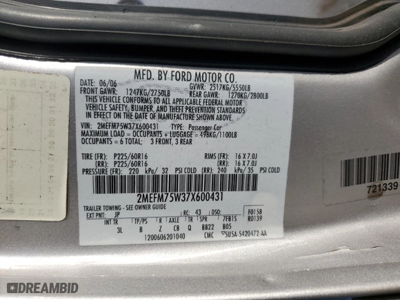 2007 Mercury Grand Marquis LS with VIN 2MEFM75W37X600431, listed as a Copart auction lot 89334455 with 114,880 mi miles and Salvage Title. Bid and sale history available at carsss.com. Image 12.