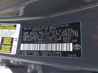 2025 Toyota Camry LE with VIN 4T1DAACKXSU541257, listed as a IAAI auction lot 42052246 with 13,585 mi miles and . Bid and sale history available at DreamBid. Image 9.