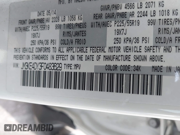 2015 Mazda CX-5 Grand Touring with VIN JM3KE4DY3F0483629, listed as a IAAI auction lot 41054059 with 118,980 mi miles. Bid and sale history available at carsss.com. Image 7.