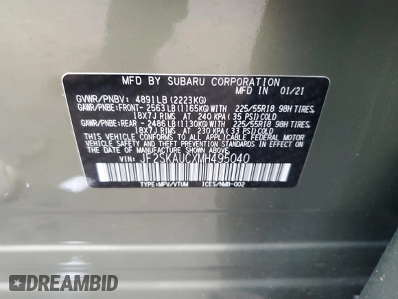 2021 Subaru Forester Limited with VIN JF2SKAUCXMH495040, listed as a Copart auction lot 47670765 with 45,936 mi miles and Salvage Title. Bid and sale history available at carsss.com. Image 15.