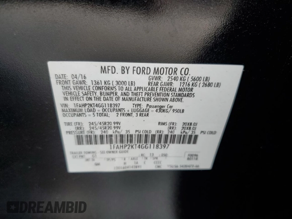 2016 Ford Taurus SHO z VIN 1FAHP2KT4GG118397, wystawiony jako Copart lot #59911415 z przebiegiem 136 530 mil mil oraz Czysty tytuł • Clean title. Historia ofert i sprzedaży dostępna na DreamBid. Obrazek 13.