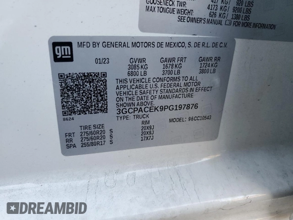 2023 Chevrolet Silverado 1500 LT with VIN 3GCPACEK9PG197876, listed as a Copart auction lot 83309364 with 22,932 mi miles and Salvage Title. Bid and sale history available at DreamBid. Image 15.