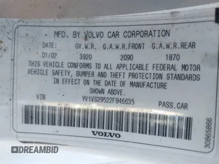 2002 Volvo S40 with VIN YV1VS29522F846635, listed as a IAAI auction lot 41345318 with 86,622 mi miles. Bid and sale history available at carsss.com. Image 9.