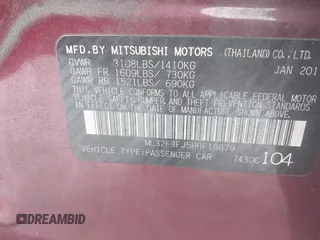 2017 Mitsubishi Mirage ES z VIN ML32F3FJ5HHF18679, wystawiony jako IAAI lot #41285281 z przebiegiem 50 495 mil mil oraz . Historia ofert i sprzedaży dostępna na DreamBid. Obrazek 9.