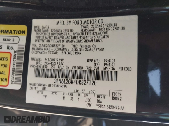 2013 Lincoln MKZ z VIN 3LN6L2GK4DR827120, wystawiony jako IAAI lot #41686914 z przebiegiem 76 114 mil mil oraz . Historia ofert i sprzedaży dostępna na DreamBid. Obrazek 9.