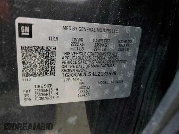 2020 GMC Acadia SLT with VIN 1GKKNULS4LZ131578, listed as a Copart auction lot 44245245 with 105,832 mi miles and Salvage Title. Bid and sale history available at DreamBid. Image 14.