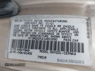 2001 Toyota Camry CE с VIN 4T1BG22K21U801890, выставлен на аукционе IAAI как лот 42379696 с пробегом 193 497 миль миль и . История ставок и продаж доступна на DreamBid. Изображение 9.
