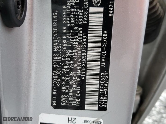 2011 Toyota Camry Hybrid with VIN 4T1BB3EK5BU135691, listed as a Copart auction lot 51664305 with 350,232 mi miles and Salvage Title. Bid and sale history available at carsss.com. Image 14.