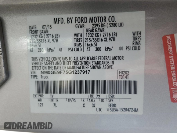 2016 Ford Transit Connect XLT z VIN NM0GE9F75G1237917, wystawiony jako Copart lot #52364955 z przebiegiem 151 136 mil mil oraz Szkoda całkowita • Salvage title. Historia ofert i sprzedaży dostępna na DreamBid. Obrazek 16.