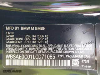 2020 BMW M8 with VIN WBSAE0C01LCD71085, listed as a IAAI auction lot 41432091 with 14,032 mi miles. Bid and sale history available at carsss.com. Image 9.