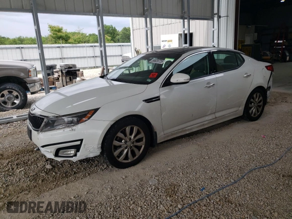 2015 Kia Optima EX z VIN 5XXGN4A75FG452374, wystawiony jako Copart lot #59928725 z przebiegiem 162 831 mil mil oraz Szkoda całkowita • Salvage title. Historia ofert i sprzedaży dostępna na DreamBid. Obrazek 1.