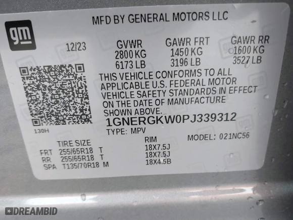 2023 Chevrolet Traverse LT Cloth with VIN 1GNERGKW0PJ339312, listed as a IAAI auction lot 41233124 with 16,125 mi miles. Bid and sale history available at carsss.com. Image 9.