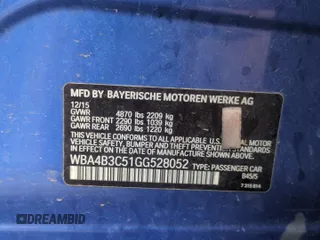 2016 BMW 4 Series 435i xDrive with VIN WBA4B3C51GG528052, listed as a Copart auction lot 53323445 with Not provided miles and Non repairable. Bid and sale history available at DreamBid. Image 12.