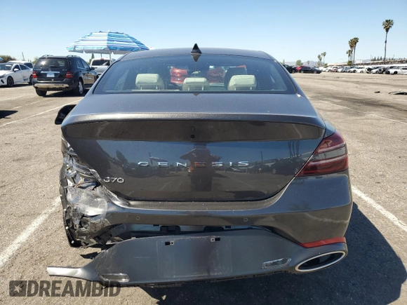 2024 Genesis G70 2.5T with VIN KMTG34SC9RU141502, listed as a Copart auction lot 50356715 with 2,595 mi miles and Salvage Title. Bid and sale history available at carsss.com. Image 6.