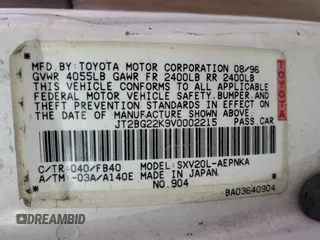 1997 Toyota Camry LE z VIN JT2BG22K9V0002215, wystawiony jako Copart lot #56932955 z przebiegiem 265 776 mil mil oraz Szkoda całkowita • Salvage title. Historia ofert i sprzedaży dostępna na DreamBid. Obrazek 12.