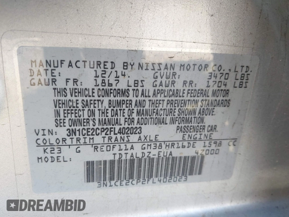 2015 Nissan Note S Plus z VIN 3N1CE2CP2FL402023, wystawiony jako IAAI lot #41461979 z przebiegiem 165 437 mil mil oraz . Historia ofert i sprzedaży dostępna na DreamBid. Obrazek 9.