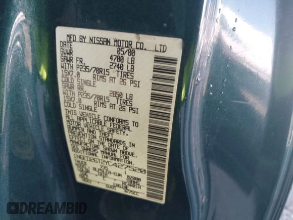 2000 Nissan Frontier XE with VIN 1N6ED26T2YC427520, listed as a IAAI auction lot 41478878 with 215,250 mi miles and . Bid and sale history available at DreamBid. Image 9.