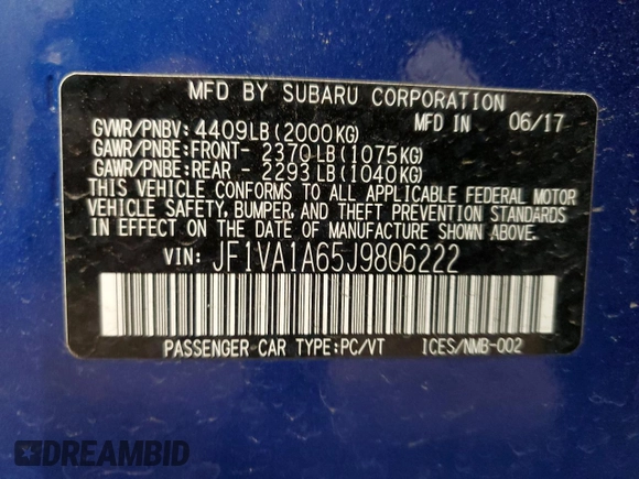 2018 Subaru WRX with VIN JF1VA1A65J9806222, listed as a Copart auction lot 89337105 with 106,725 mi miles and Salvage Title. Bid and sale history available at carsss.com. Image 12.