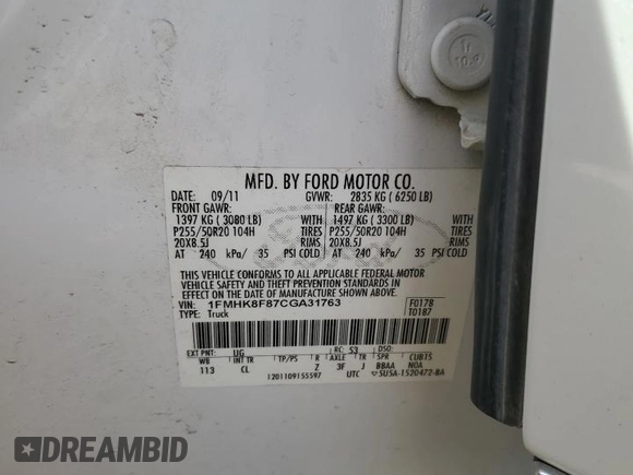 2012 Ford Explorer Limited with VIN 1FMHK8F87CGA31763, listed as a Copart auction lot 50407995 with 232,485 mi miles and Salvage Title. Bid and sale history available at DreamBid. Image 13.