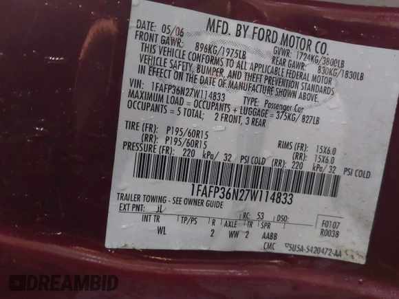 2007 Ford Focus SE with VIN 1FAFP36N27W114833, listed as a IAAI auction lot 41221756 with 224,498 mi miles and . Bid and sale history available at carsss.com. Image 9.