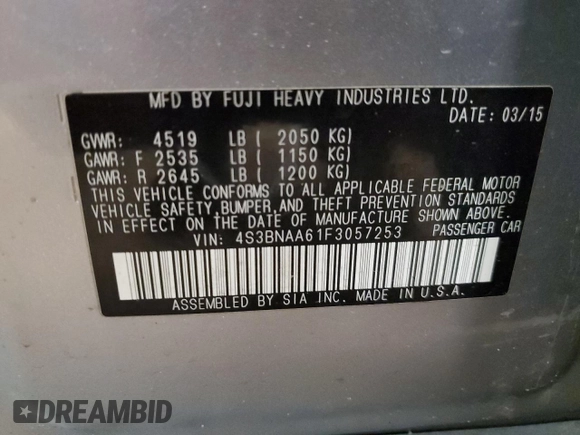 2015 Subaru Legacy 2.5i z VIN 4S3BNAA61F3057253, wystawiony jako Copart lot #46331345 z przebiegiem 146 165 mil mil oraz Czysty tytuł • Clean title. Historia ofert i sprzedaży dostępna na DreamBid. Obrazek 15.