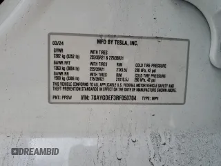 2024 Tesla Model Y Performance with VIN 7SAYGDEF3RF050704, listed as a Copart auction lot 45512455 with 15,539 mi miles and Salvage Title. Bid and sale history available at DreamBid. Image 14.