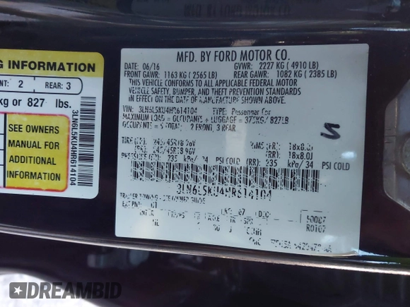 2017 Lincoln MKZ Hybrid Premiere with VIN 3LN6L5KU4HR614104, listed as a IAAI auction lot 41596582 with 188,969 mi miles. Bid and sale history available at carsss.com. Image 9.