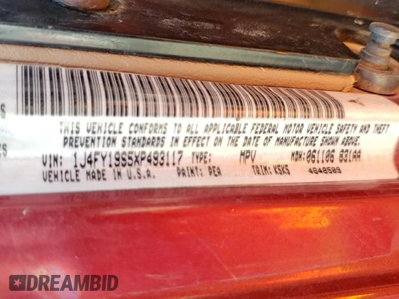 1999 Jeep Wrangler Sport with VIN 1J4FY19S5XP493117, listed as a Copart auction lot 57490792 with Not provided miles and Salvage title. Bid and sale history available at DreamBid. Image 10.