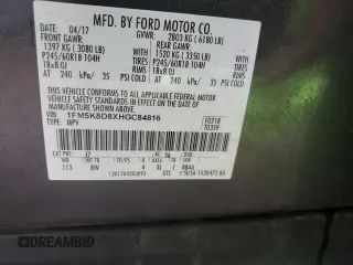 2017 Ford Explorer XLT с VIN 1FM5K8D8XHGC84816, выставлен на аукционе Copart как лот 59524125 с пробегом 77 099 миль миль и Списание • Salvage title. История ставок и продаж доступна на DreamBid. Изображение 13.