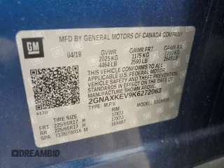 2019 Chevrolet Equinox LT with VIN 2GNAXKEV9K6272063, listed as a Copart auction lot 55803365 with 102,425 mi miles and Salvage title. Bid and sale history available at DreamBid. Image 13.