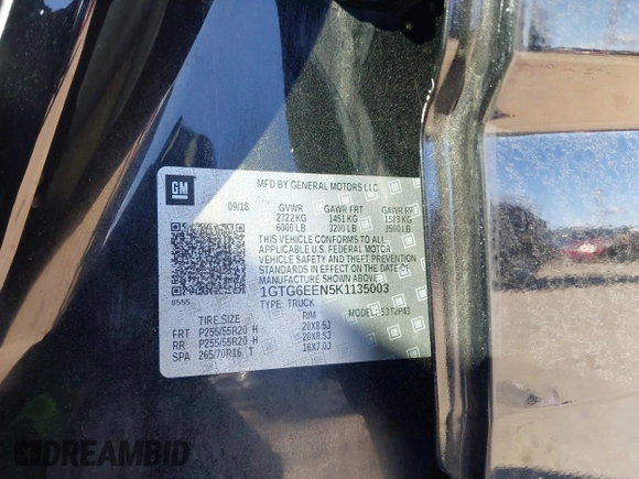2019 GMC Canyon 4WD Denali with VIN 1GTG6EEN5K1135003, listed as a IAAI auction lot 41599314 with 108,087 mi miles. Bid and sale history available at carsss.com. Image 9.