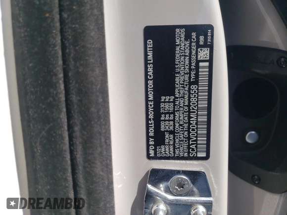 2021 Rolls-Royce Ghost z VIN SCATV0C04MU208558, wystawiony jako Copart lot #54121965 z przebiegiem 15 643 mil mil oraz Szkody całkowita. Historia ofert i sprzedaży dostępna na DreamBid. Obrazek 12.