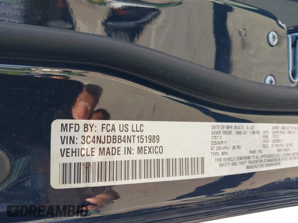 2022 Jeep Compass Latitude с VIN 3C4NJDBB4NT151989, выставлен на аукционе IAAI как лот 42297583 с пробегом 20 352 миль миль и . История ставок и продаж доступна на DreamBid. Изображение 9.