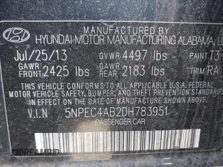 2013 Hyundai Sonata Limited with VIN 5NPEC4AB2DH783951, listed as a IAAI auction lot 41866541 with 168,911 mi miles and . Bid and sale history available at DreamBid. Image 9.