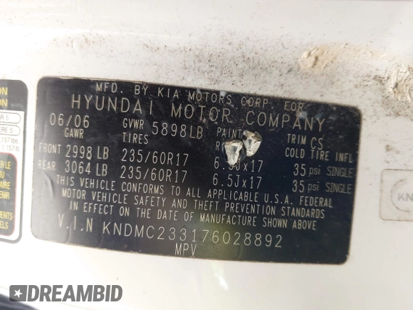 2007 Hyundai Entourage GLS z VIN KNDMC233176028892, wystawiony jako IAAI lot #42293740 z przebiegiem 100 358 mil mil oraz . Historia ofert i sprzedaży dostępna na DreamBid. Obrazek 9.
