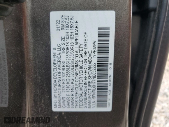 2022 Honda Odyssey EX-L с VIN 5FNRL6H77NB052222, выставлен на аукционе Copart как лот 55303045 с пробегом 84 666 миль миль и Списание • Salvage title. История ставок и продаж доступна на DreamBid. Изображение 13.
