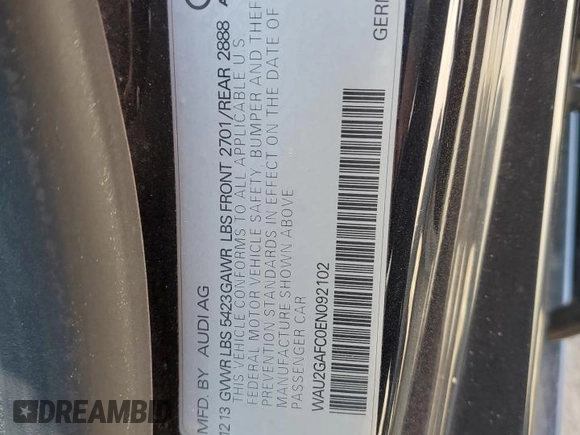 2014 Audi A7 Prestige с VIN WAU2GAFC0EN092102, выставлен на аукционе Copart как лот 53188665 с пробегом 102 767 миль миль и Списание • Salvage title. История ставок и продаж доступна на DreamBid. Изображение 15.
