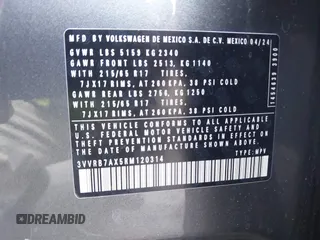 2024 Volkswagen Tiguan S с VIN 3VVRB7AX5RM120314, выставлен на аукционе IAAI как лот 42016531 с пробегом 11 373 миль миль и . История ставок и продаж доступна на DreamBid. Изображение 9.