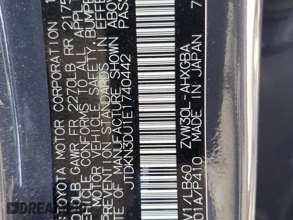 2014 Toyota Prius Four with VIN JTDKN3DU1E1740442, listed as a Copart auction lot 49706635 with 153,501 mi miles and Salvage Title. Bid and sale history available at DreamBid. Image 13.