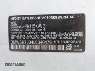 2020 BMW 3 Series 330i xDrive with VIN 3MW5R7J04L8B40479, listed as a IAAI auction lot 42303596 with 44,947 mi miles and . Bid and sale history available at DreamBid. Image 9.