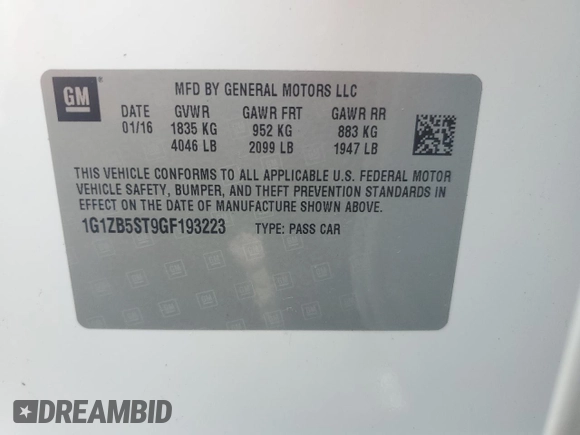 2016 Chevrolet Malibu LS with VIN 1G1ZB5ST9GF193223, listed as a Copart auction lot 62948715 with 64,196 mi miles and Salvage title. Bid and sale history available at DreamBid. Image 12.