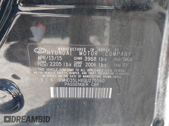 2016 Hyundai Elantra z VIN KMHD35LHXGU275560, wystawiony jako IAAI lot #42102381 z przebiegiem 35 572 mil mil oraz . Historia ofert i sprzedaży dostępna na DreamBid. Obrazek 9.
