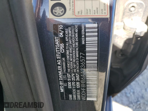 2010 Mercedes-Benz E 350 Luxury with VIN WDDHF8HB6AA236577, listed as a Copart auction lot 61032405 with 169,988 mi miles and Clean title. Bid and sale history available at DreamBid. Image 12.