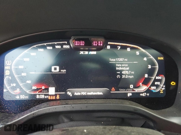 2023 BMW X3 M with VIN 5YM13EC02P9R76895, listed as a Copart auction lot 84182294 with 17,257 mi miles and Salvage title. Bid and sale history available at DreamBid. Image 9.