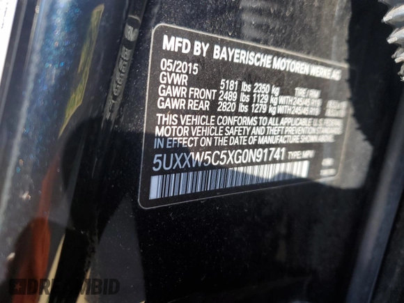 2016 BMW X4 xDrive35i with VIN 5UXXW5C5XG0N91741, listed as a Copart auction lot 47060444 with 0 mi miles. Bid and sale history available at carsss.com. Image 12.