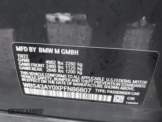 2023 BMW M3 Competition xDrive с VIN WBS43AY0XPFN86807, выставлен на аукционе IAAI как лот 41805104 с пробегом 28 773 миль миль и . История ставок и продаж доступна на DreamBid. Изображение 9.