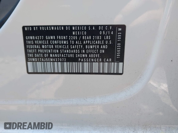 2014 Volkswagen Jetta SE with VIN 3VWD17AJ5EM437072, listed as a IAAI auction lot 42463048 with 99,030 mi miles and . Bid and sale history available at DreamBid. Image 9.
