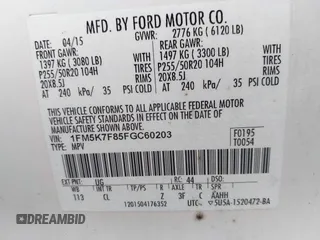 2015 Ford Explorer Limited with VIN 1FM5K7F85FGC60203, listed as a IAAI auction lot 41910664 with 111,100 mi miles and . Bid and sale history available at carsss.com. Image 9.