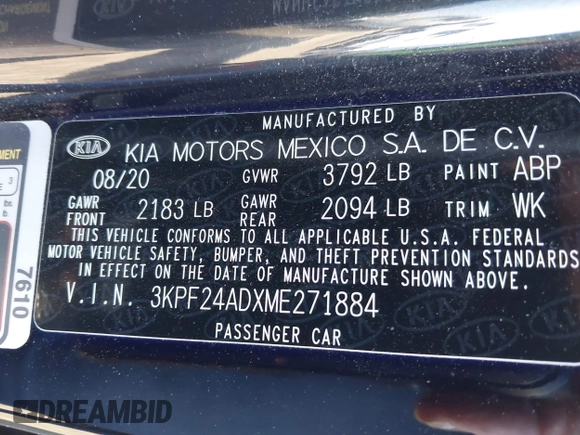 2021 Kia Forte LXS z VIN 3KPF24ADXME271884, wystawiony jako IAAI lot #41453893 z przebiegiem 93 462 mil mil oraz . Historia ofert i sprzedaży dostępna na DreamBid. Obrazek 9.
